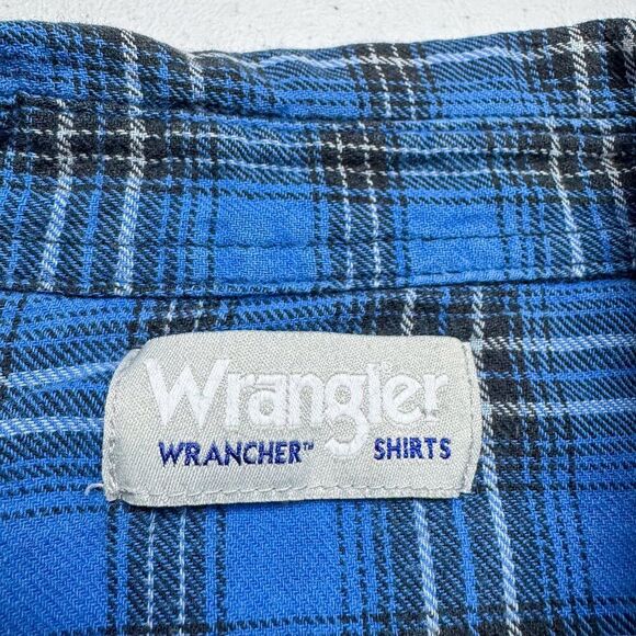 Wrangler Shirt Mens Large Blue Plaid Flannel Wrancher Western Pearl Snap Cowboy - Picture 9 of 13
